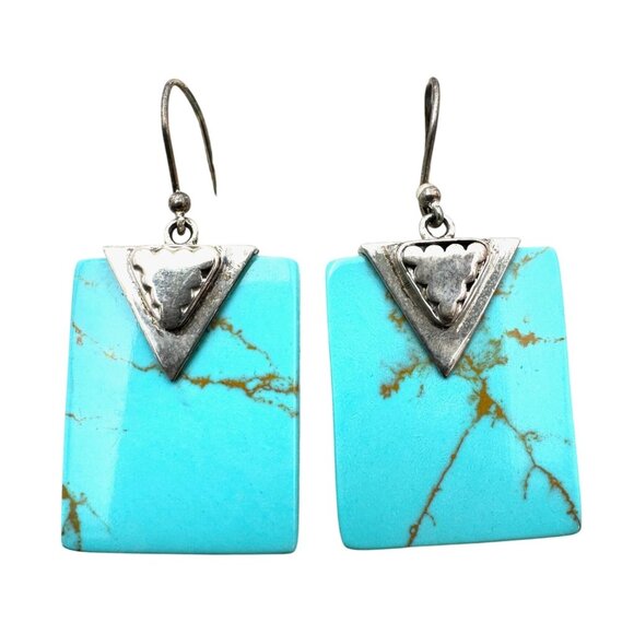 Blue Green Turquoise Sterling Silver Pierced Earrings 1.5" Original Card NOS - Picture 1 of 5